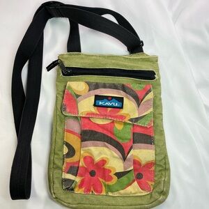 Kavu Olive Green Crossbody with Multicolor Floral Pocket